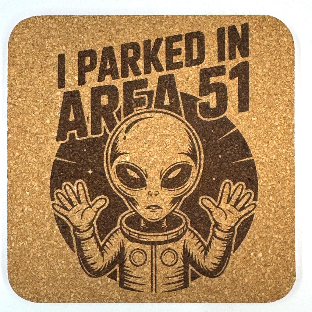 Funny Alien Cork Coaster Set, UFO Area 51 Sci-Fi Drink Coasters