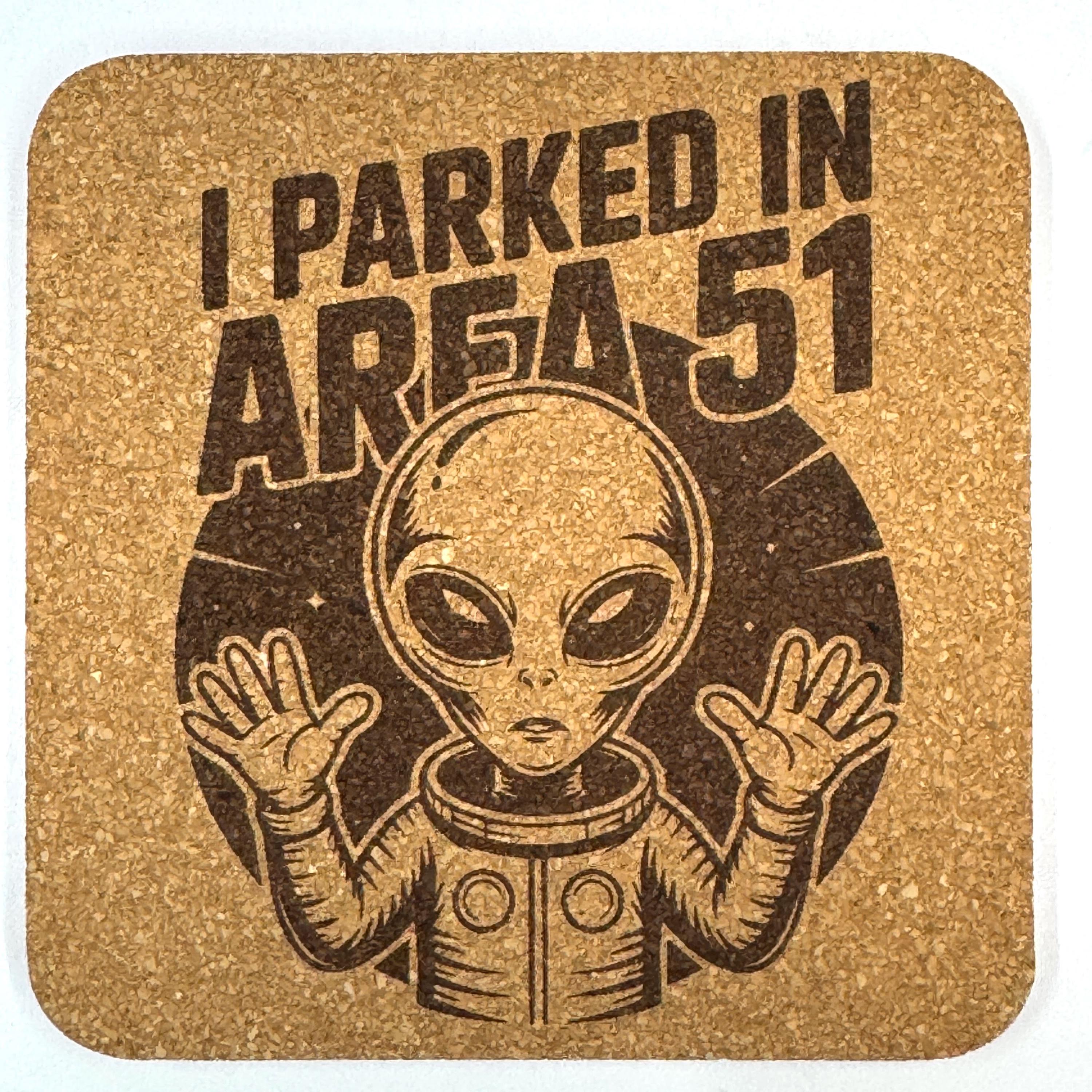Funny Alien Cork Coaster Set, UFO Area 51 Sci-Fi Drink Coasters