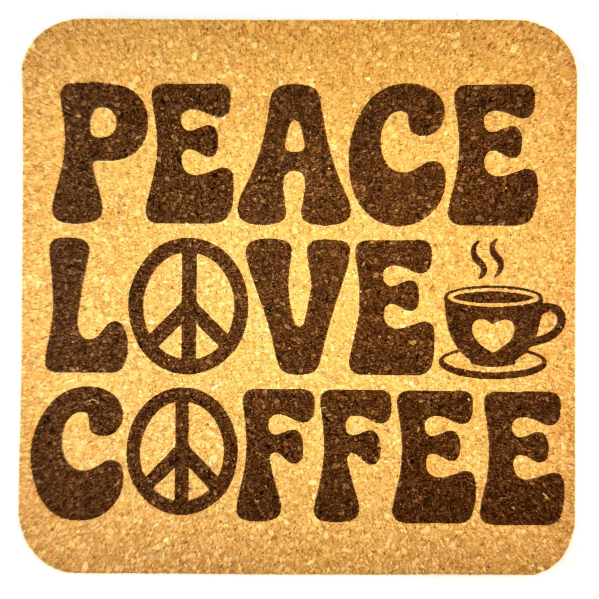 Groovy Retro Cork Coaster Set, 70s Peace Love Good Vibes Gift