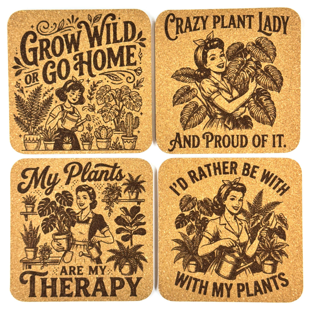 Plant Lady Cork Coaster Set, Houseplant Lover Gift for Plant Moms