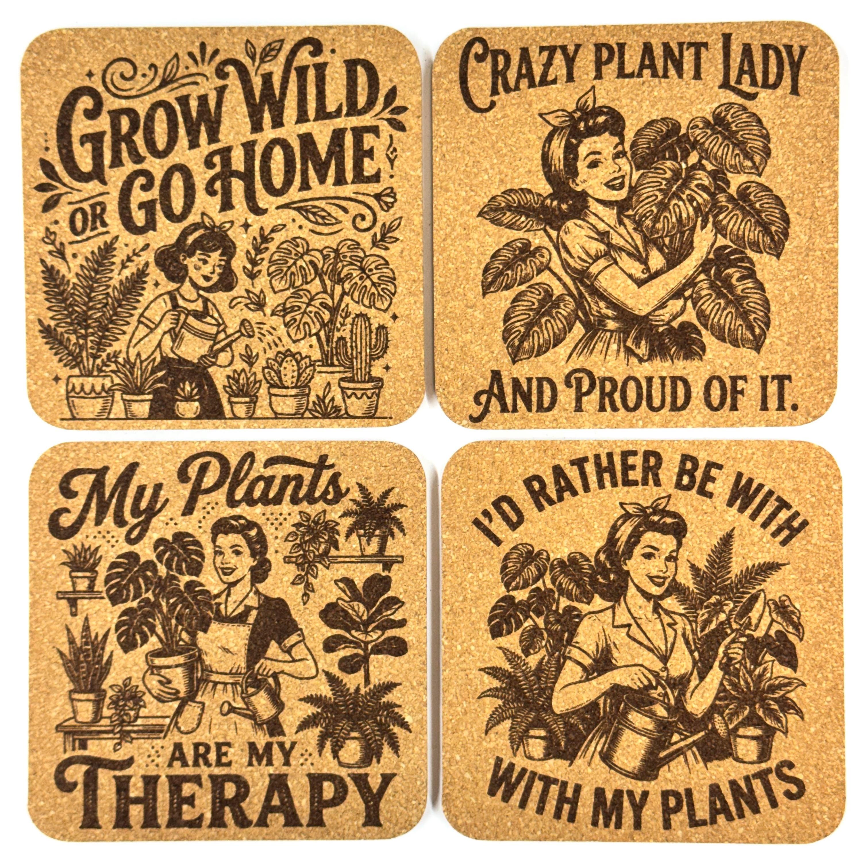Plant Lady Cork Coaster Set, Houseplant Lover Gift for Plant Moms
