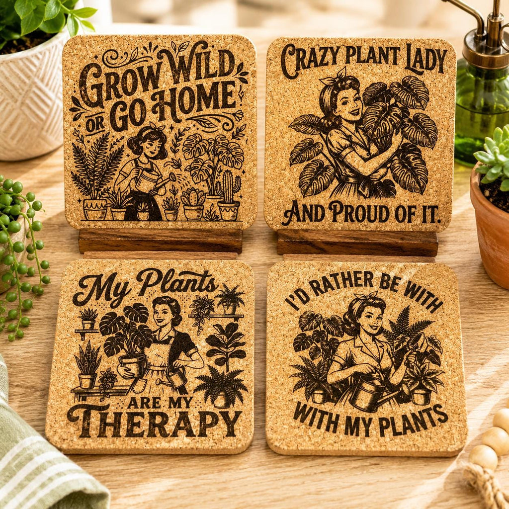 Plant Lady Cork Coaster Set, Houseplant Lover Gift for Plant Moms