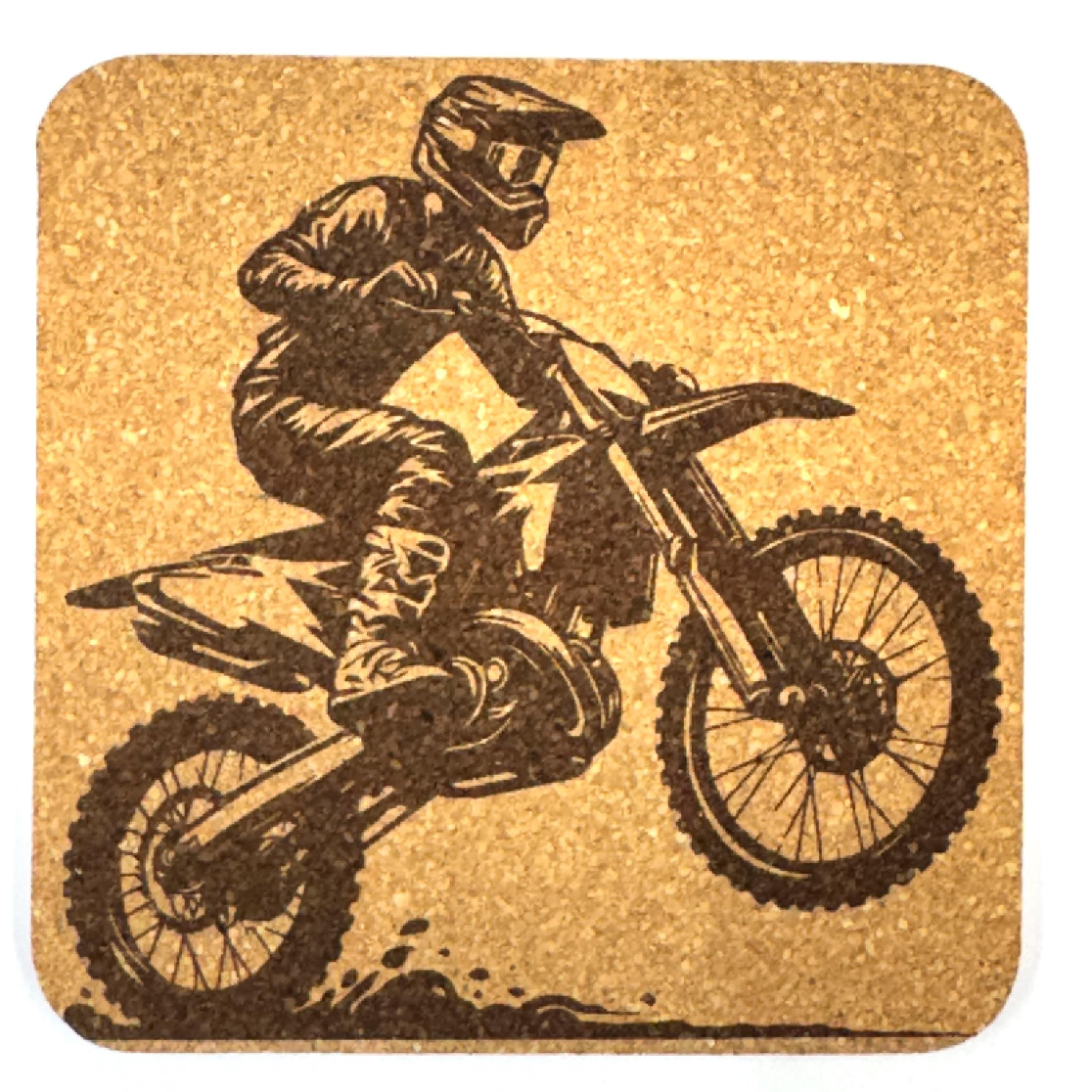 Motocross Dirt Bike Cork Coaster Set, Off Road Motorcycle Racing Gift