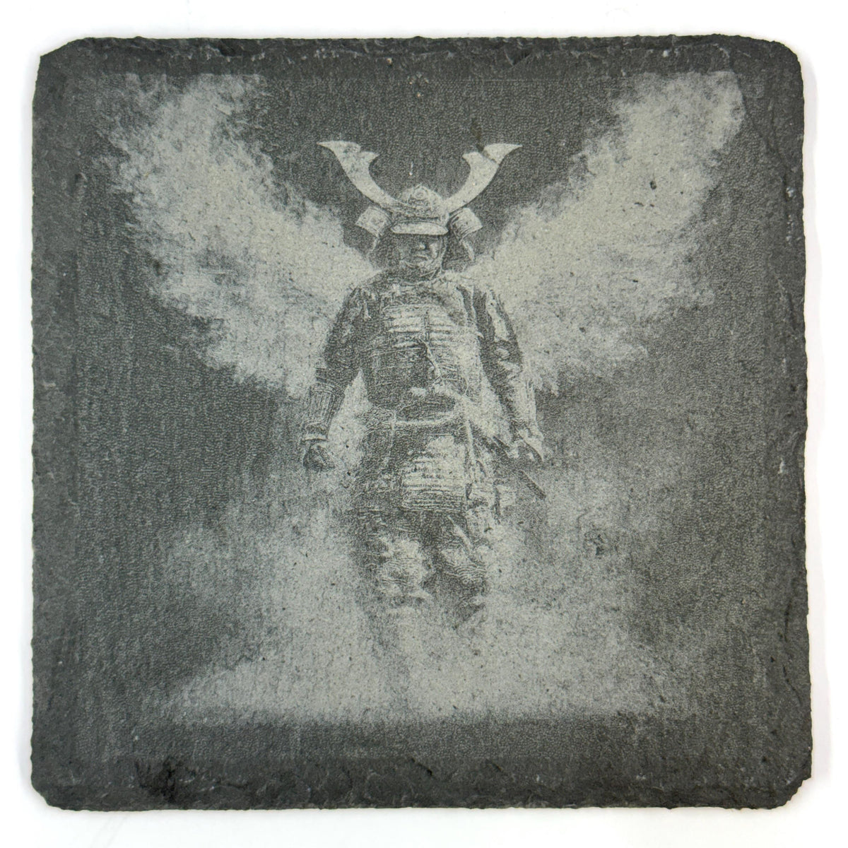 Samurai Warrior Slate Coaster Set, Japanese Warrior Art, Laser Engraved Stone Drink Coasters