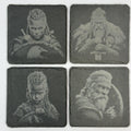 Viking Family Slate Coaster Set, Nordic Warrior Generations, Laser Engraved Stone Drink Coasters