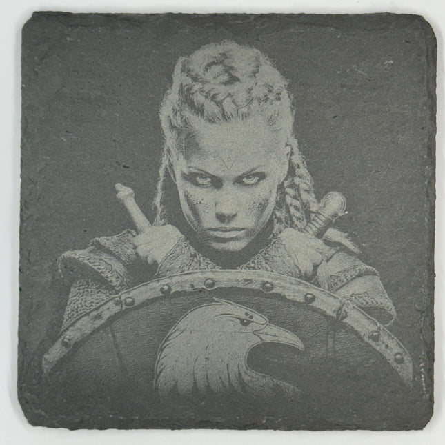 Viking Family Slate Coaster Set, Nordic Warrior Generations, Laser Engraved Stone Drink Coasters