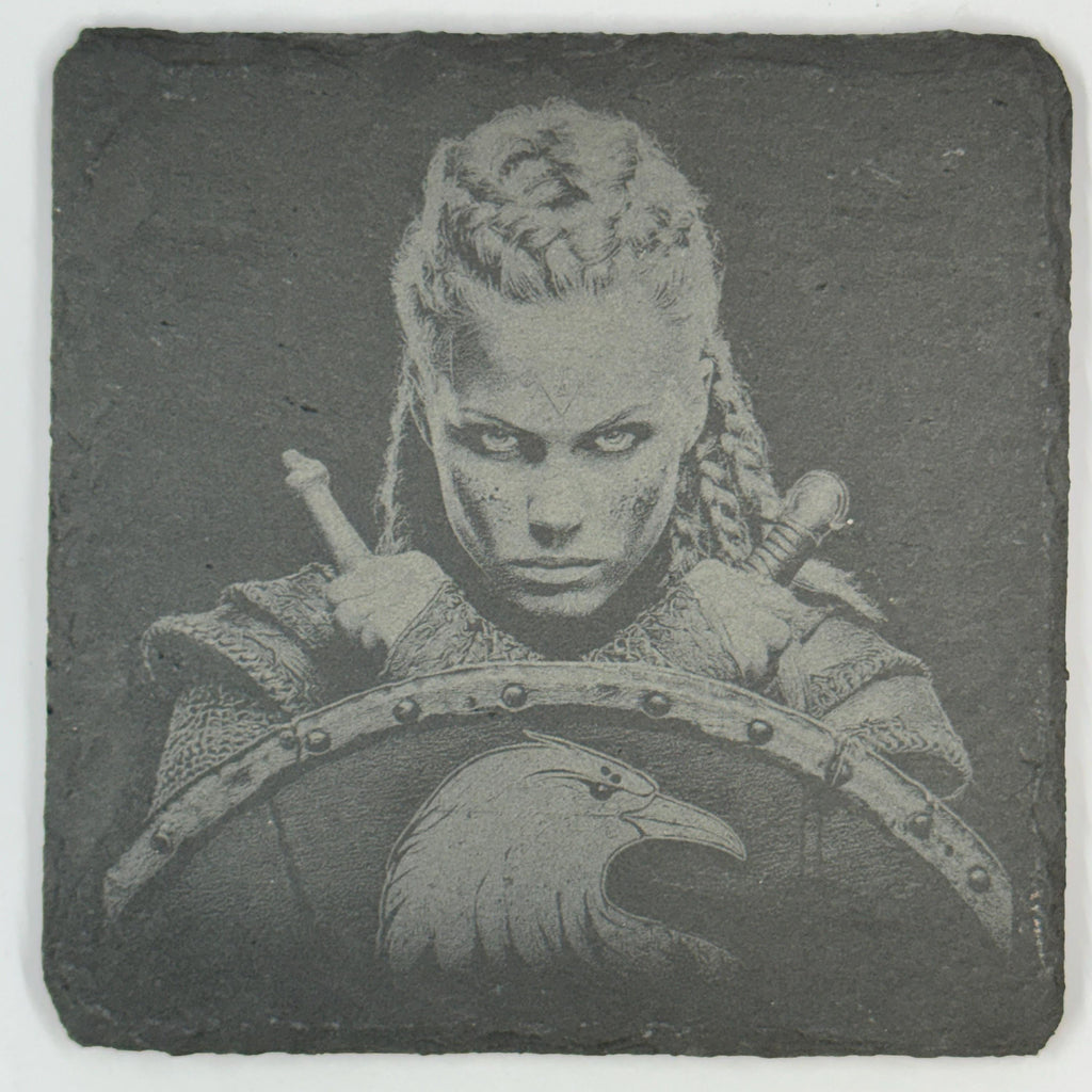 Viking Family Slate Coaster Set, Nordic Warrior Generations, Laser Engraved Stone Drink Coasters