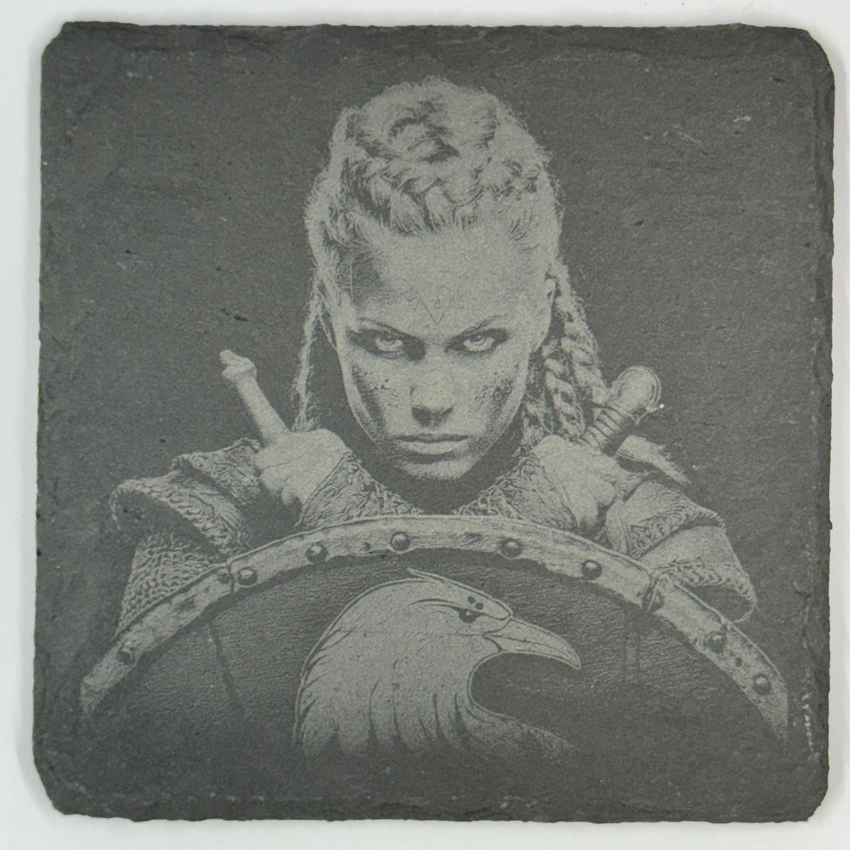 Viking Family Slate Coaster Set, Nordic Warrior Generations, Laser Engraved Stone Drink Coasters