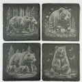 Grizzly Bear Set of 4 Laser Engraved Bear Rustic Wildlife Cabin Decor Drink Coasters