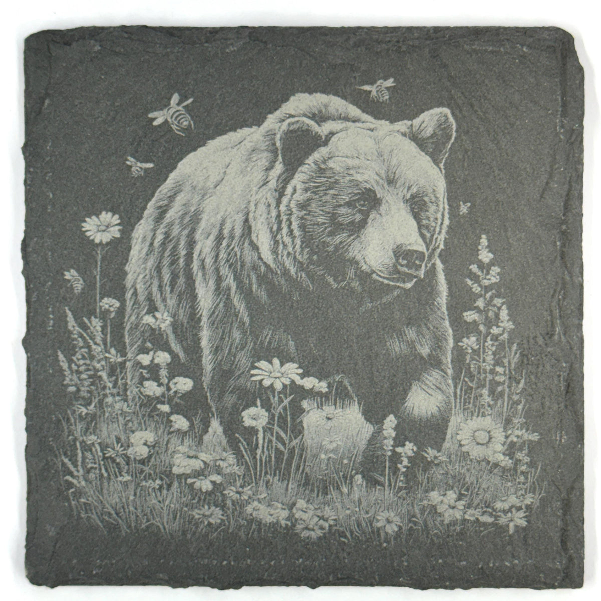 Grizzly Bear Set of 4 Laser Engraved Bear Rustic Wildlife Cabin Decor Drink Coasters