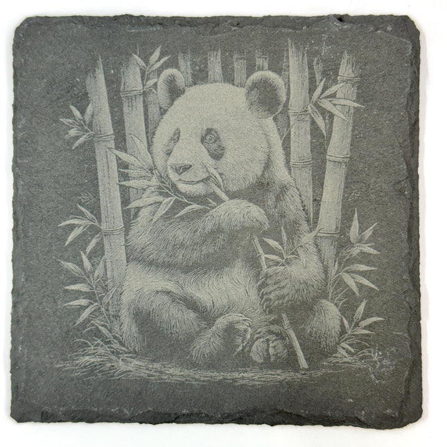 Panda Bear Slate Coaster Set of 4, Laser Engraved Wildlife Drinkware Gift