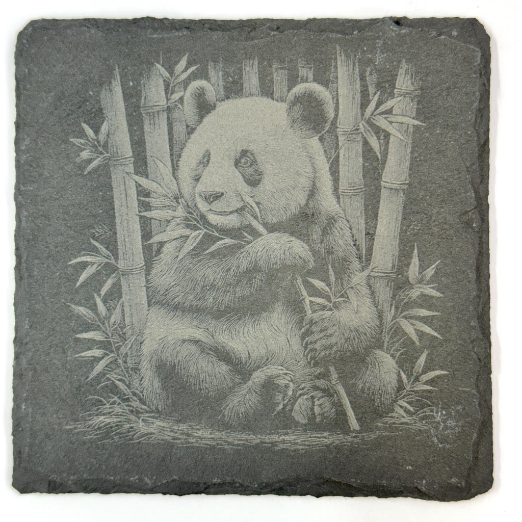 Panda Bear Slate Coaster Set of 4, Laser Engraved Wildlife Drinkware Gift
