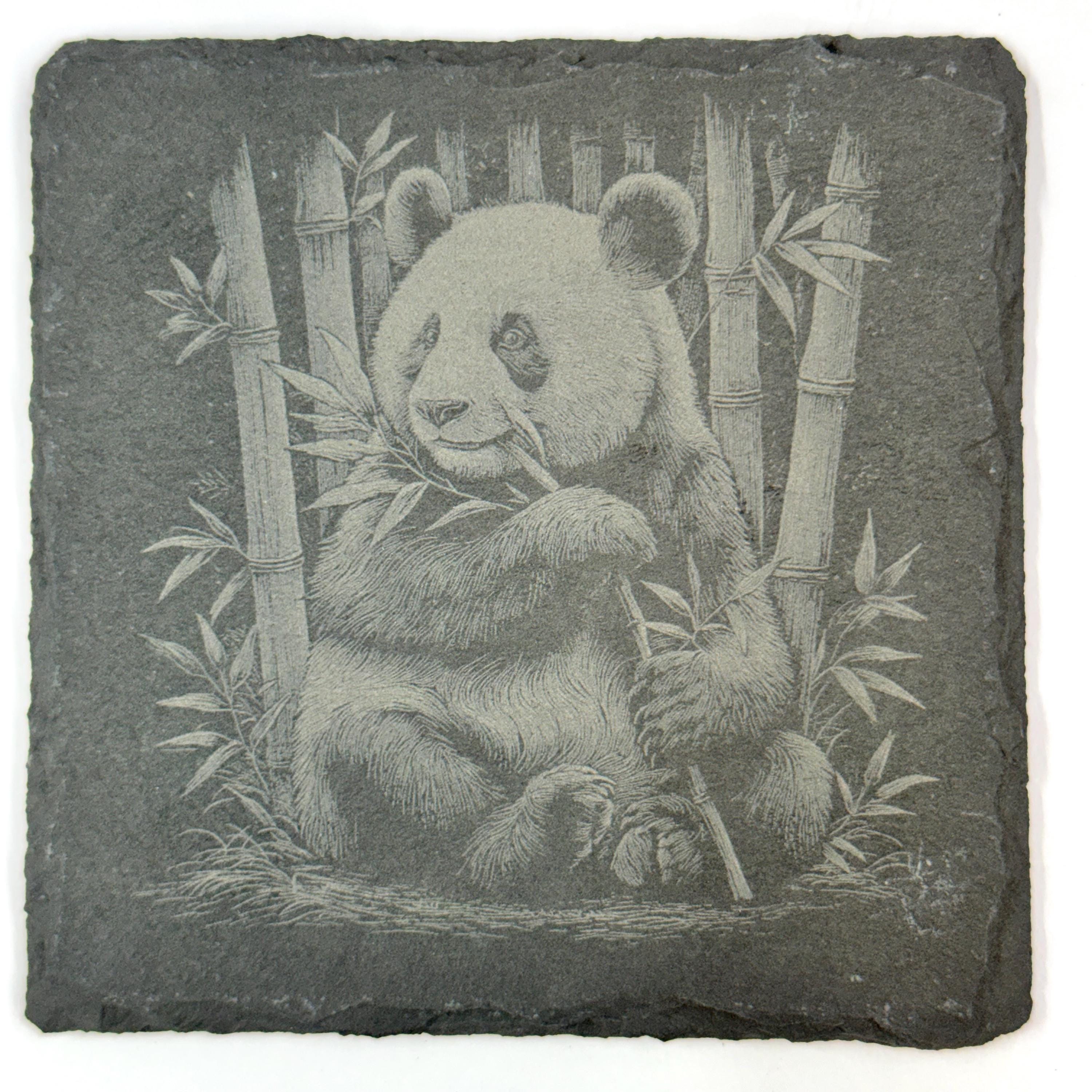 Panda Bear Slate Coaster Set of 4, Laser Engraved Wildlife Drinkware Gift