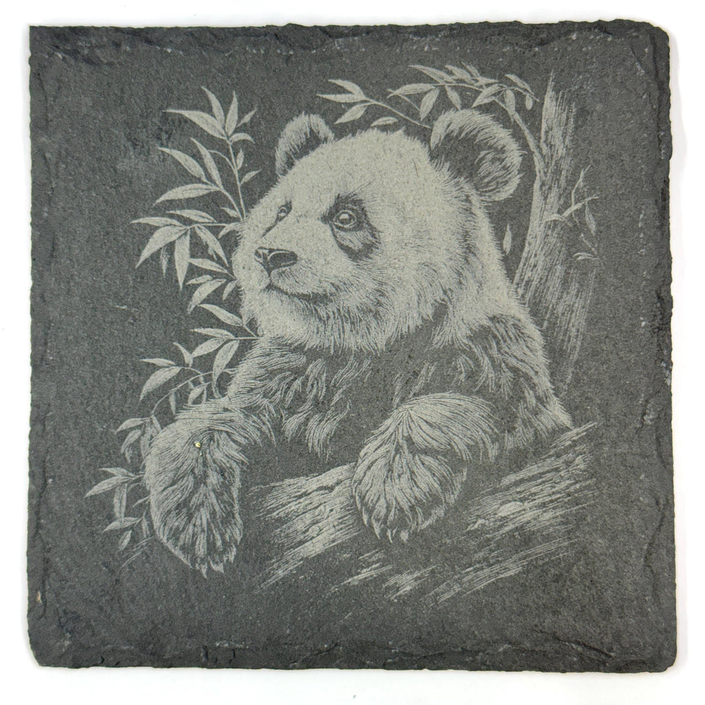 Panda Bear Slate Coaster Set of 4, Laser Engraved Wildlife Drinkware Gift