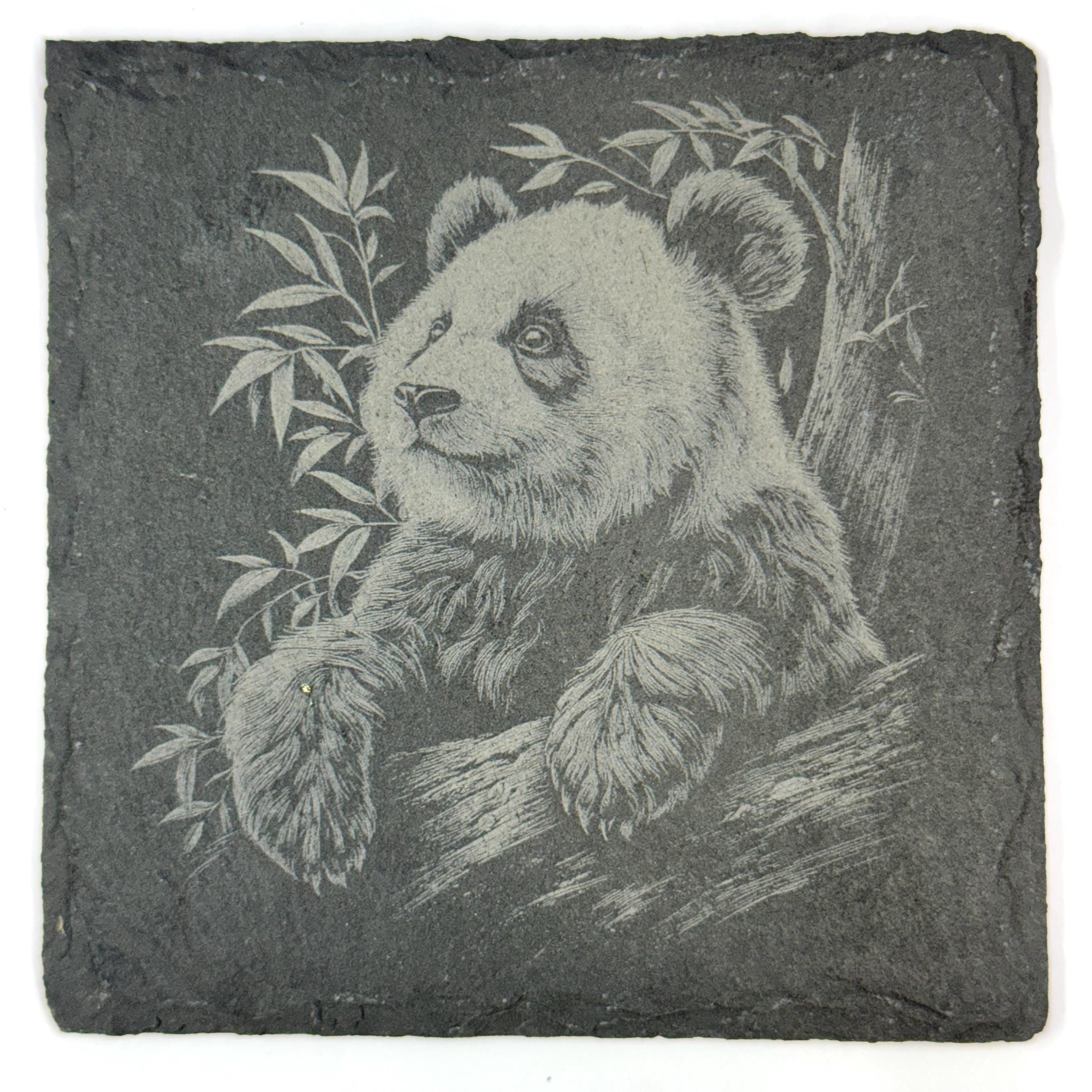 Panda Bear Slate Coaster Set of 4, Laser Engraved Wildlife Drinkware Gift