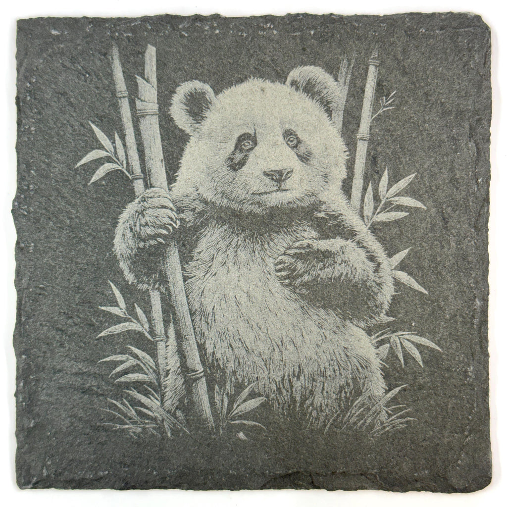 Panda Bear Slate Coaster Set of 4, Laser Engraved Wildlife Drinkware Gift