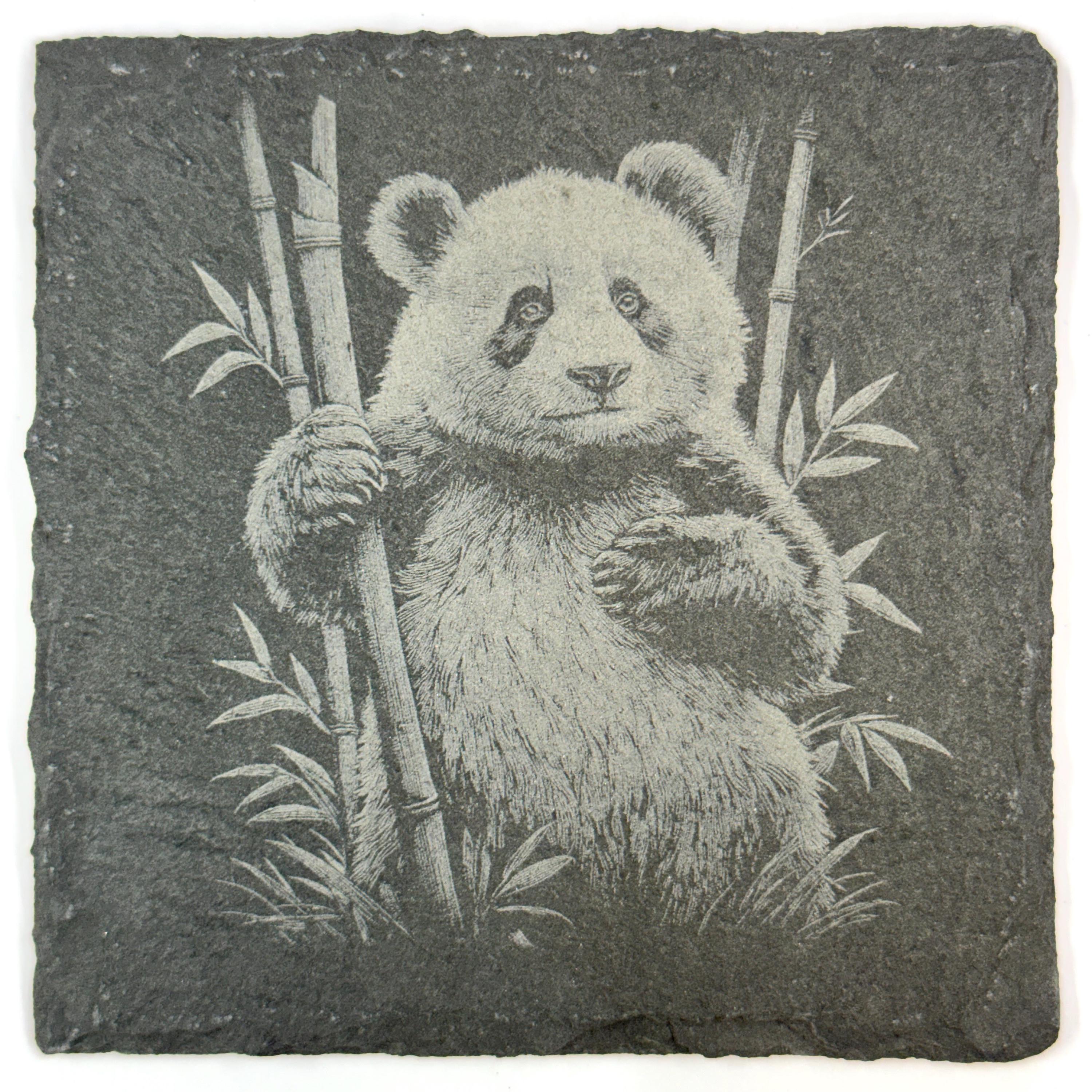 Panda Bear Slate Coaster Set of 4, Laser Engraved Wildlife Drinkware Gift