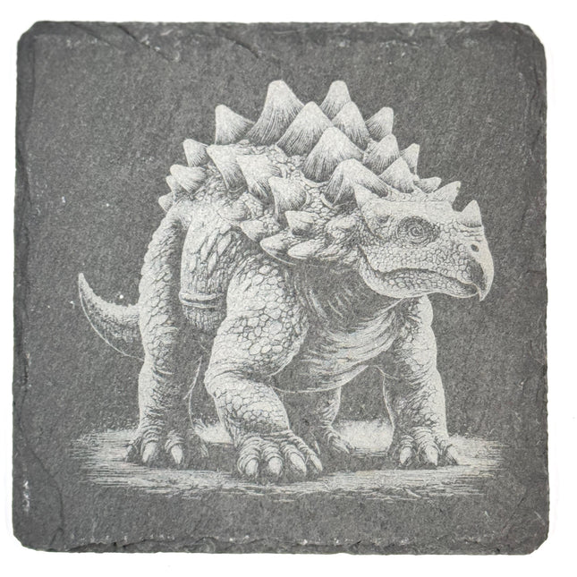 Dinosaur Slate Coaster Set of 4, Laser Engraved Prehistoric Drinkware Gift