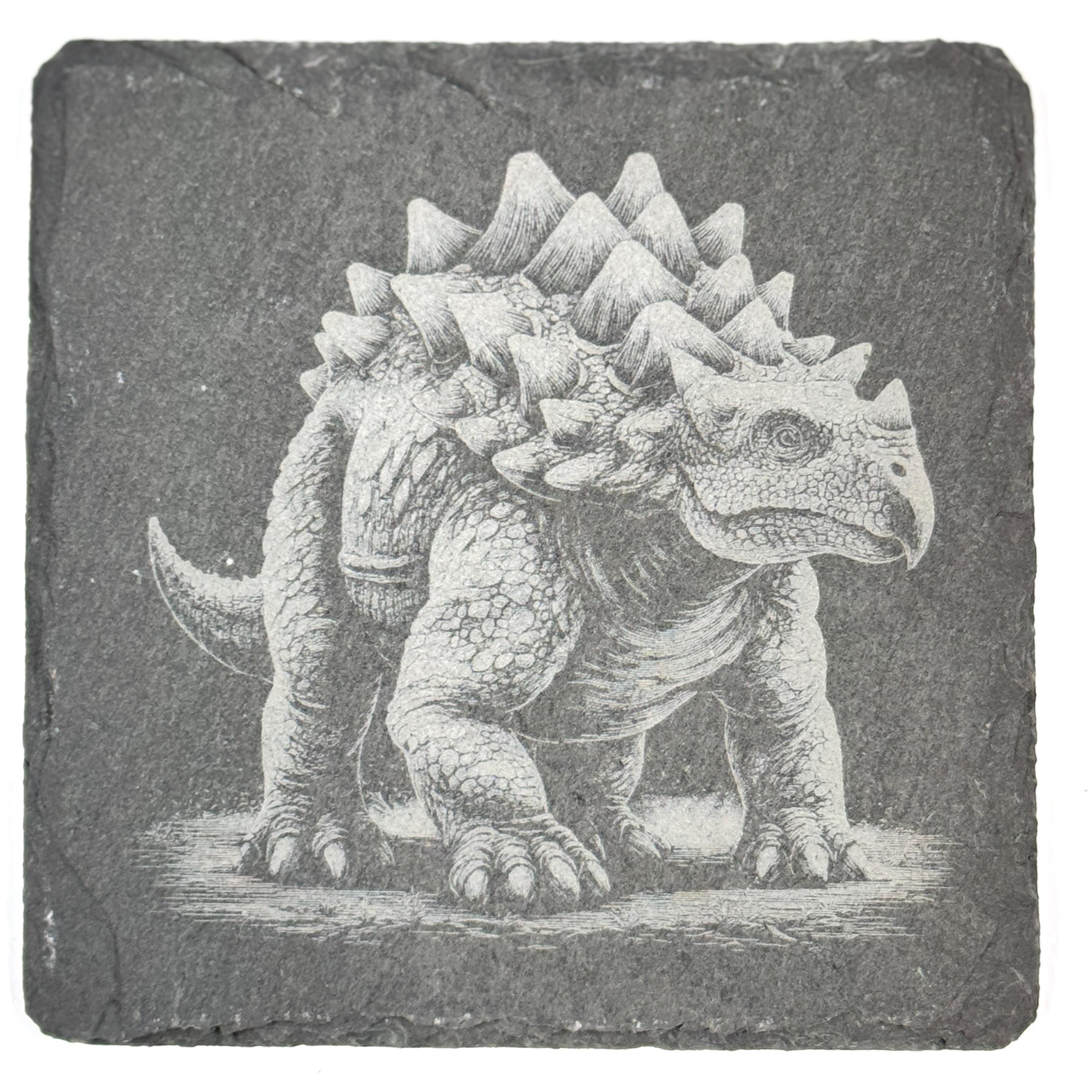 Dinosaur Slate Coaster Set of 4, Laser Engraved Prehistoric Drinkware Gift