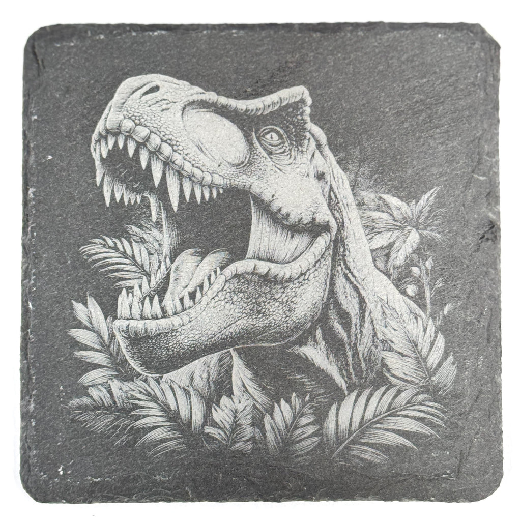 Dinosaur Slate Coaster Set of 4, Laser Engraved Prehistoric Drinkware Gift