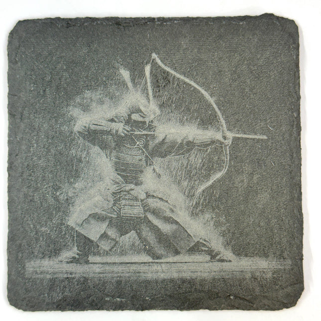 Samurai Warrior Slate Coaster Set, Japanese Warrior Art, Laser Engraved Stone Drink Coasters