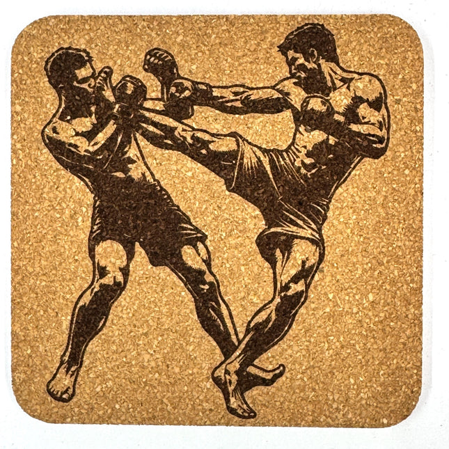Set of 4 MMA Cork Coasters, Laser Engraved Martial Arts Gift