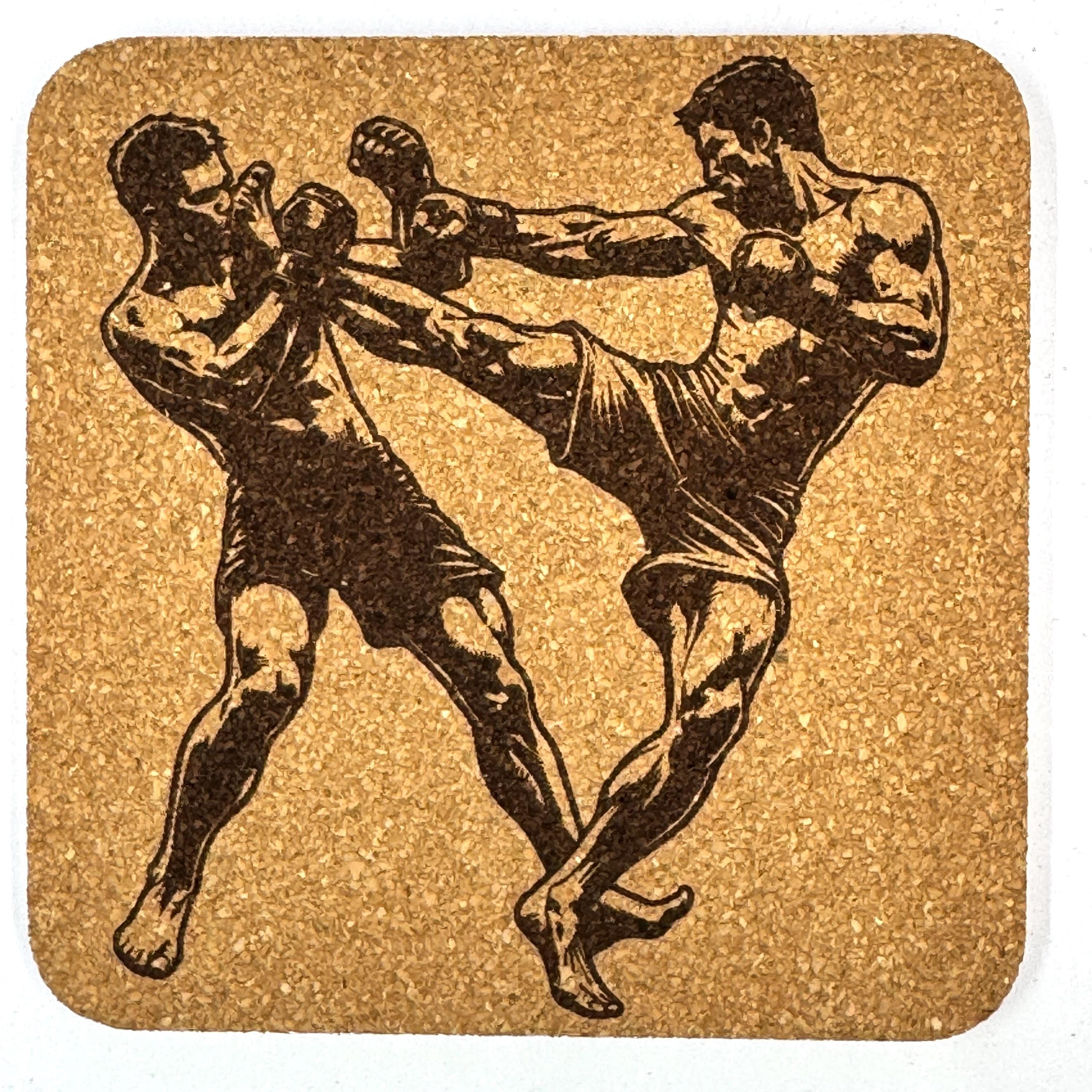 Set of 4 MMA Cork Coasters, Laser Engraved Martial Arts Gift