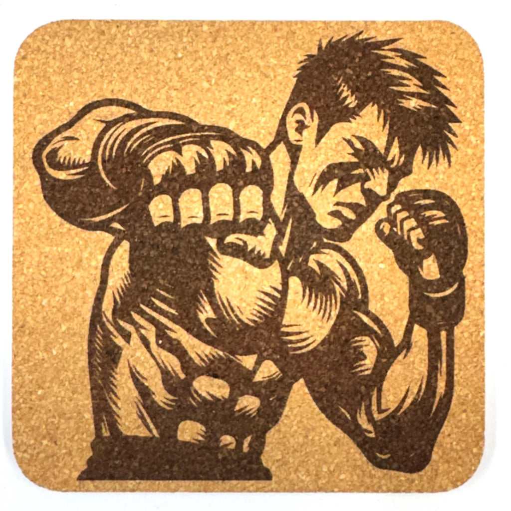 Set of 4 MMA Cork Coasters, Laser Engraved Martial Arts Gift