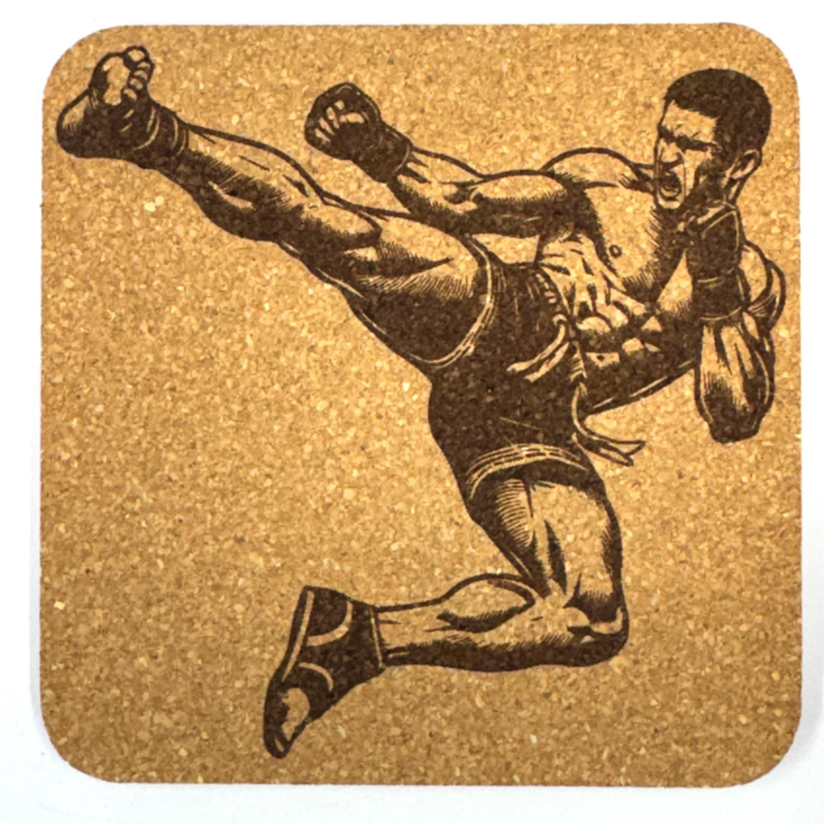 Set of 4 MMA Cork Coasters, Laser Engraved Martial Arts Gift