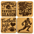 Football, Family and Favorite Traditions, Laser Engraved Cork Coaster Set of 4