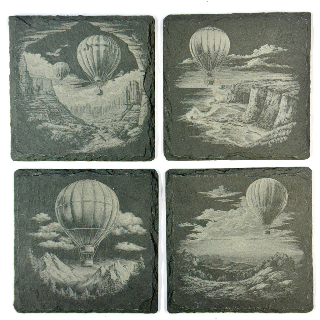 Hot Air Scenic Balloon Adventure Laser Engraved Slate Coaster Set of 4