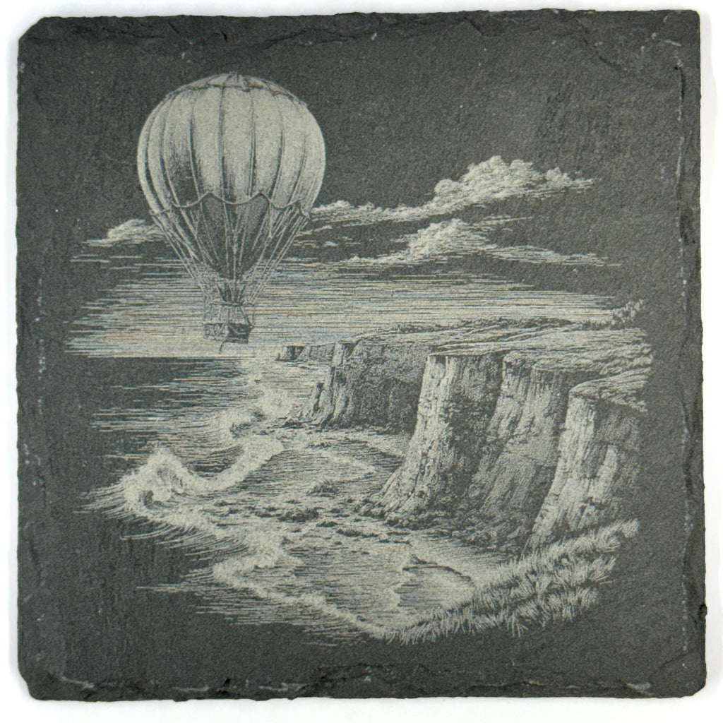 Hot Air Scenic Balloon Adventure Laser Engraved Slate Coaster Set of 4