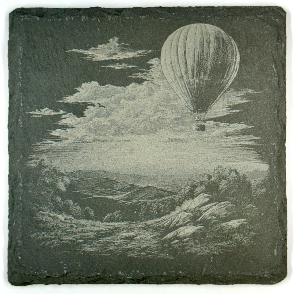 Hot Air Scenic Balloon Adventure Laser Engraved Slate Coaster Set of 4