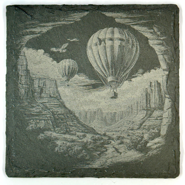 Hot Air Scenic Balloon Adventure Laser Engraved Slate Coaster Set of 4