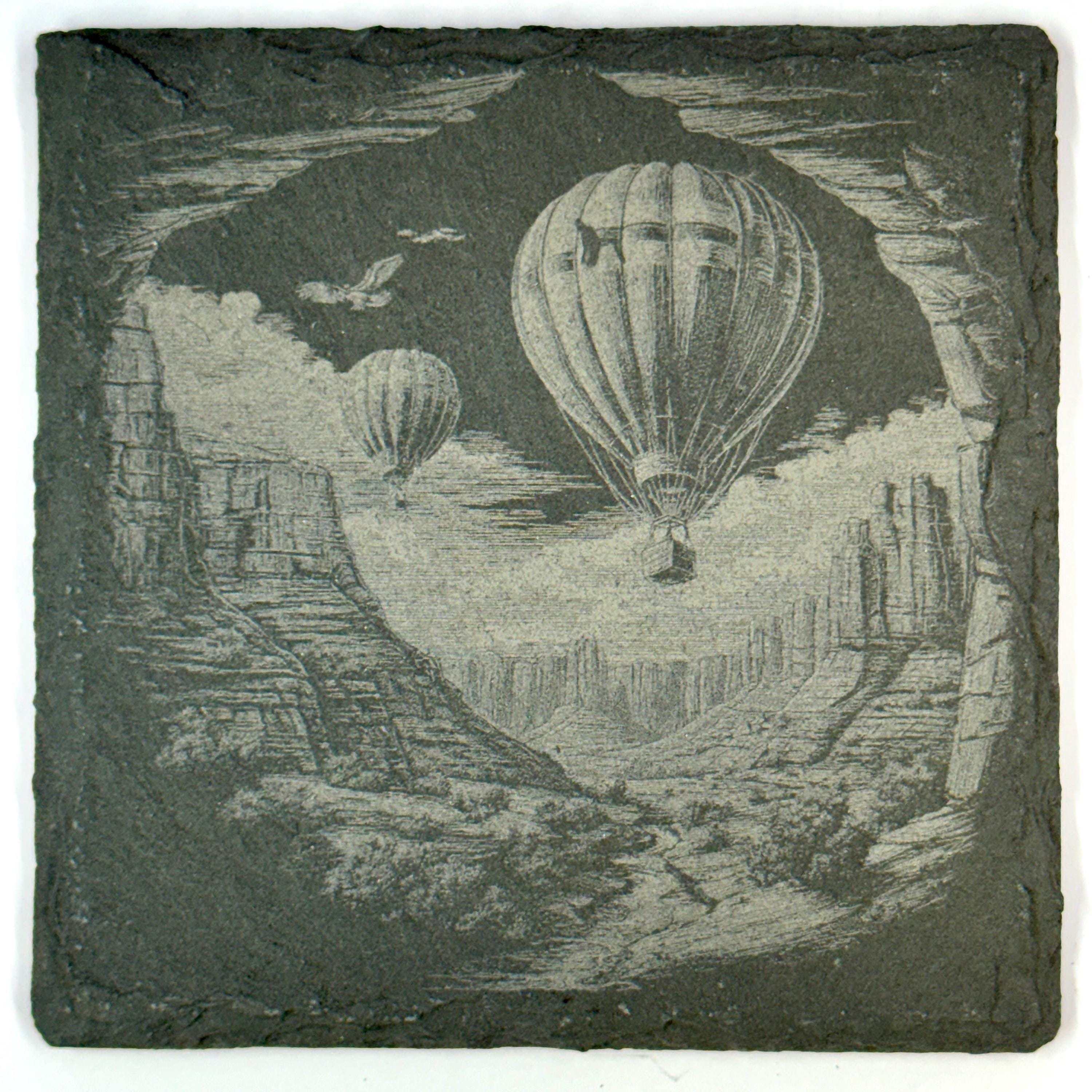 Hot Air Scenic Balloon Adventure Laser Engraved Slate Coaster Set of 4