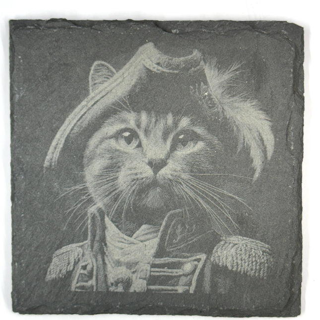 Royal Feline Cat Coasters Set, Noble Whiskered Portraits, Laser Engraved Slate Coasters
