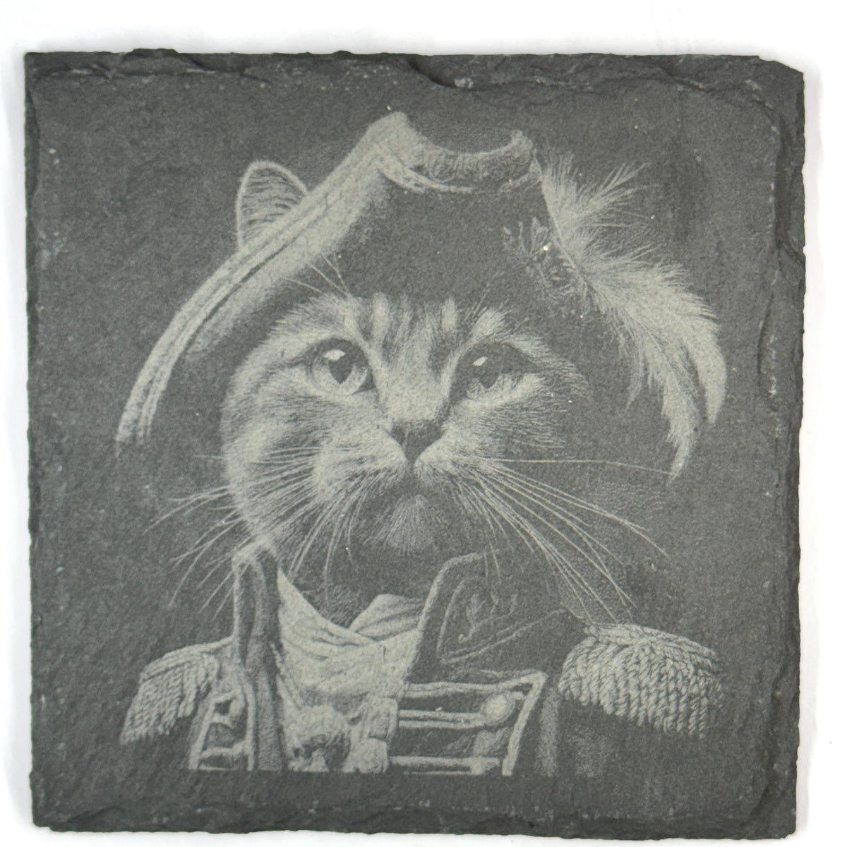 Royal Feline Cat Coasters Set, Noble Whiskered Portraits, Laser Engraved Slate Coasters