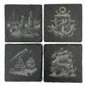 Nautical Pirate Harbor Slate Coasters, Set of 4 Laser Engraved Coastal Decor