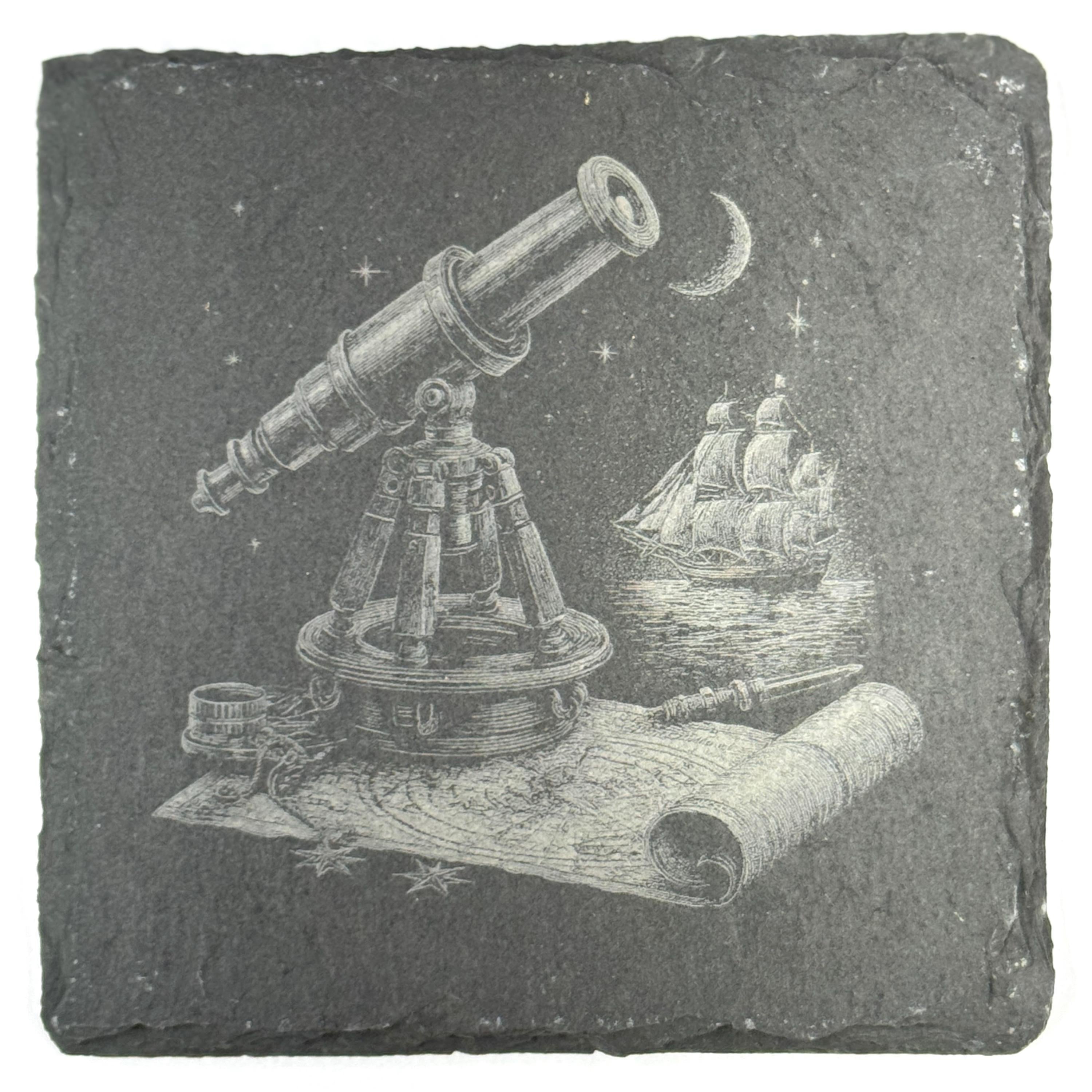 Nautical Pirate Harbor Slate Coasters, Set of 4 Laser Engraved Coastal Decor