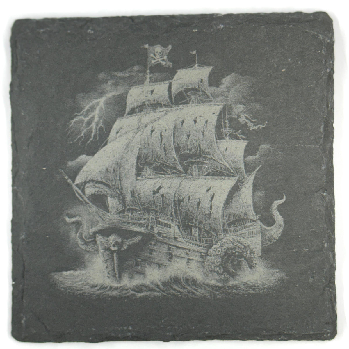 Nautical Pirate Harbor Slate Coasters, Set of 4 Laser Engraved Coastal Decor