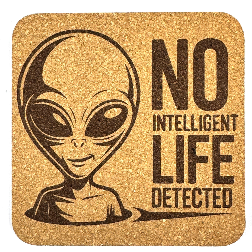 Funny Alien Cork Coaster Set, UFO Area 51 Sci-Fi Drink Coasters
