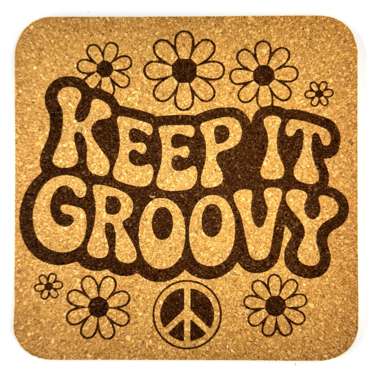 Groovy Retro Cork Coaster Set, 70s Peace Love Good Vibes Gift
