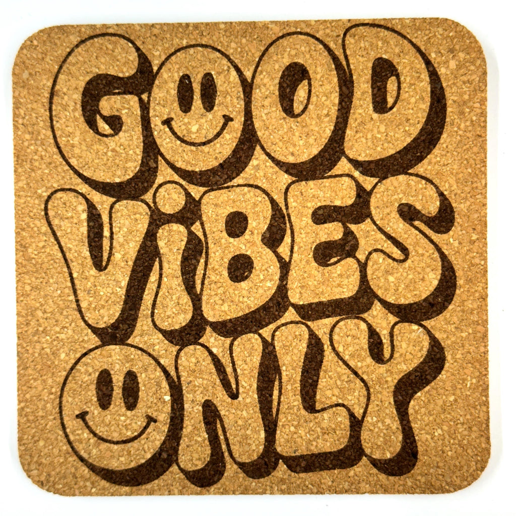 Groovy Retro Cork Coaster Set, 70s Peace Love Good Vibes Gift