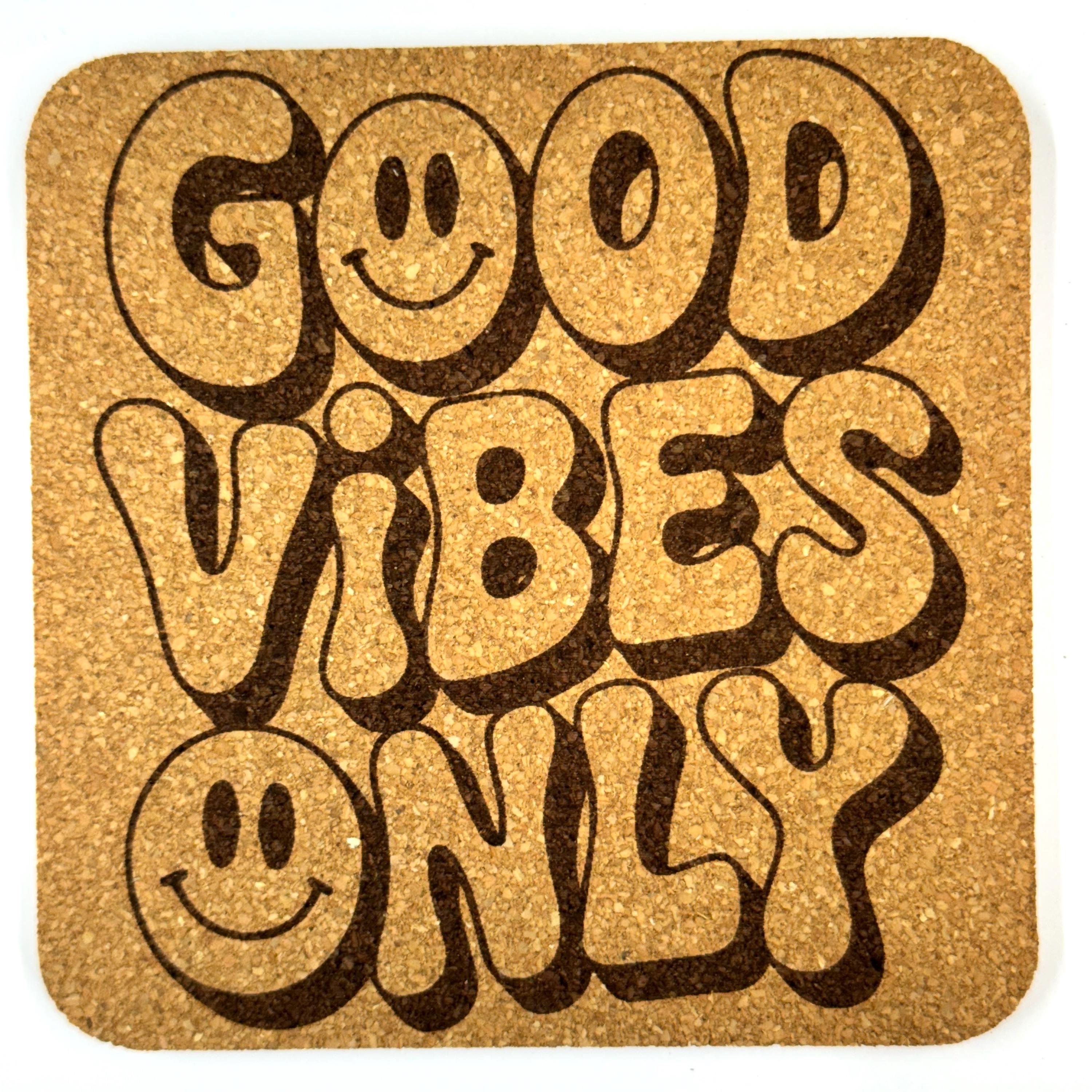 Groovy Retro Cork Coaster Set, 70s Peace Love Good Vibes Gift