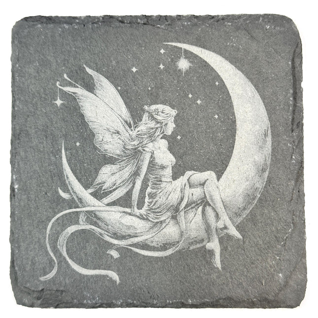 Fairy Moon Garden Fantasy Art, Set of 4 Laser Engraved Slate Coasters