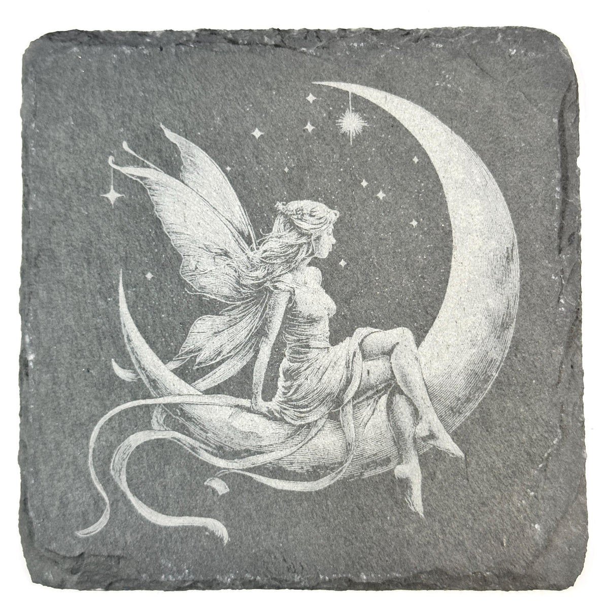 Fairy Moon Garden Fantasy Art, Set of 4 Laser Engraved Slate Coasters
