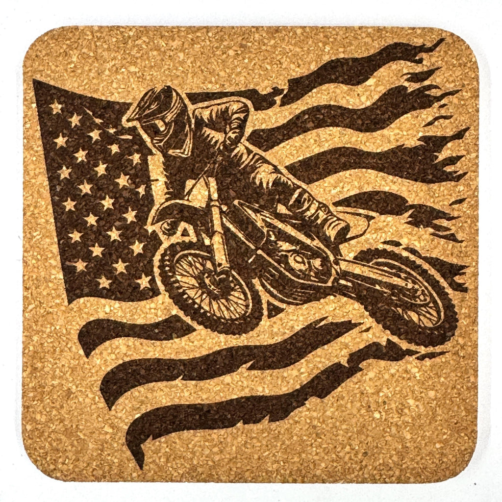Motocross Dirt Bike Cork Coaster Set, Off Road Motorcycle Racing Gift