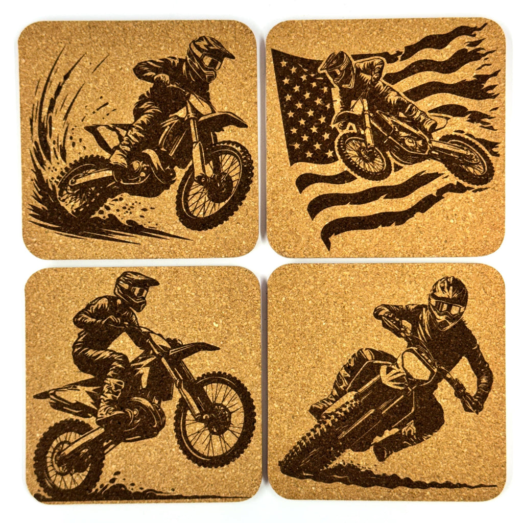 Motocross Dirt Bike Cork Coaster Set, Off Road Motorcycle Racing Gift