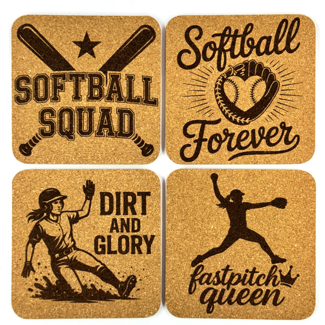 Softball Cork Coaster Set, Fastpitch Player Gift, Team Softball Decor