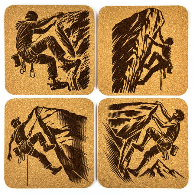 Rock Climbing Cork Coaster Set, Climber Gift, Mountain Adventure Decor